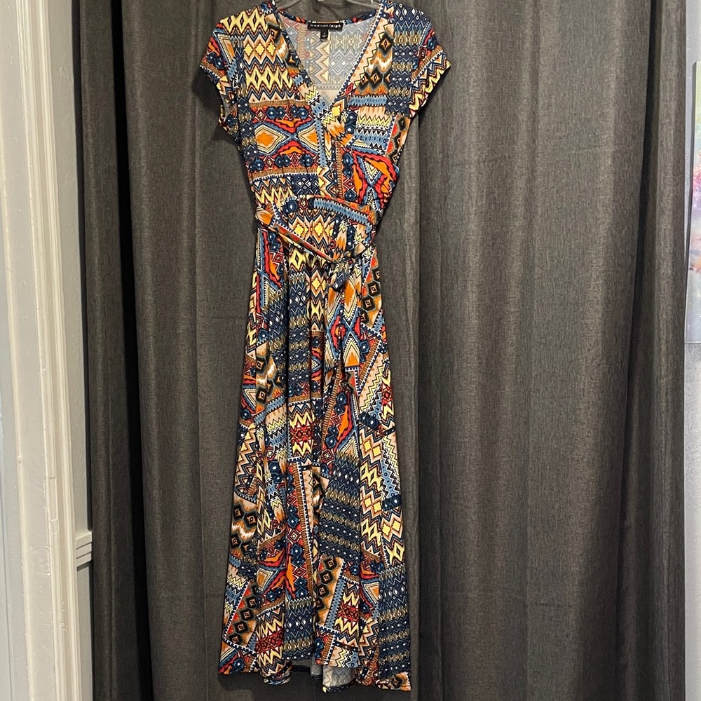 Madison Leigh Blue and Orange Patterned Maxi Dress